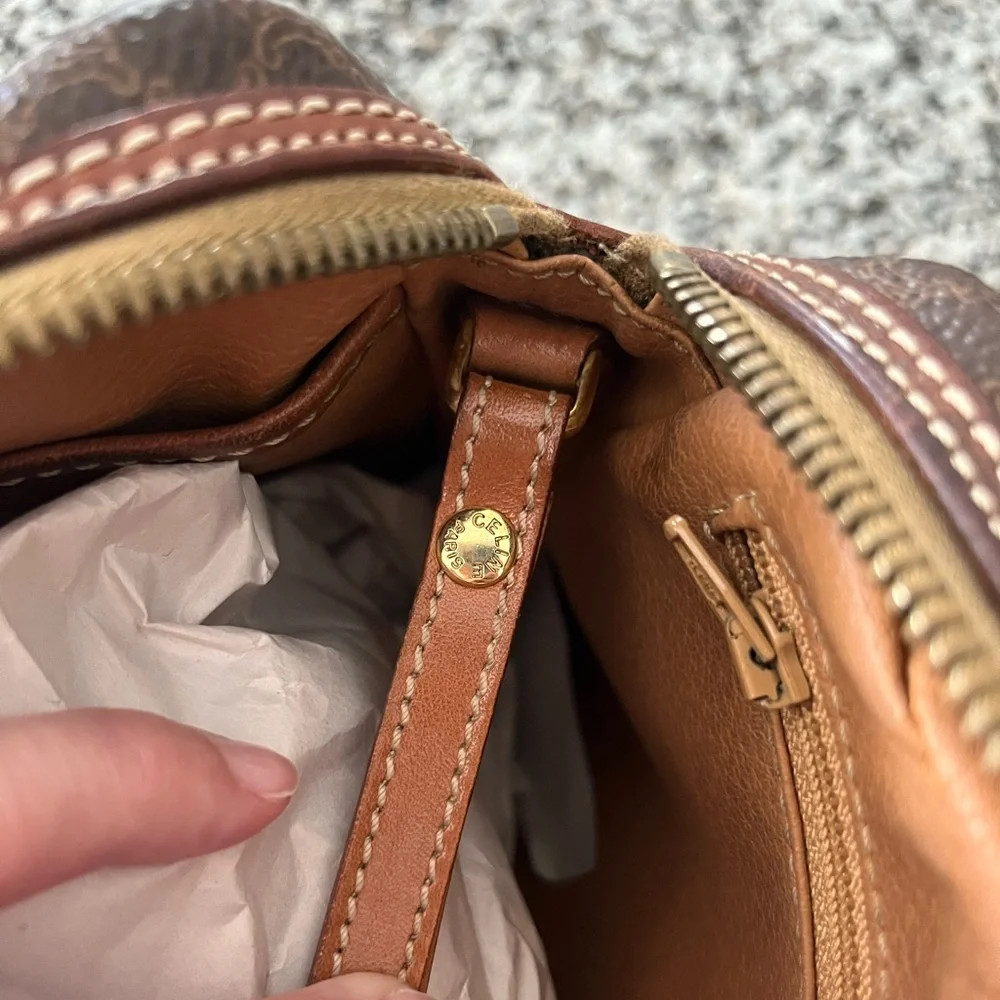 Celine Brown Monogram Wristlet Clutch with Tan Trim *READ*
